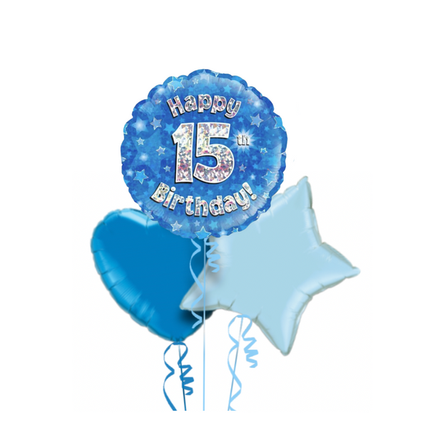 Happy Birthday 15th Blue Foil Balloon Bouquet