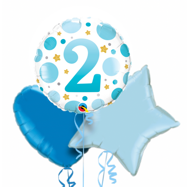 2nd Birthday Blue Dots Balloon Bouquet