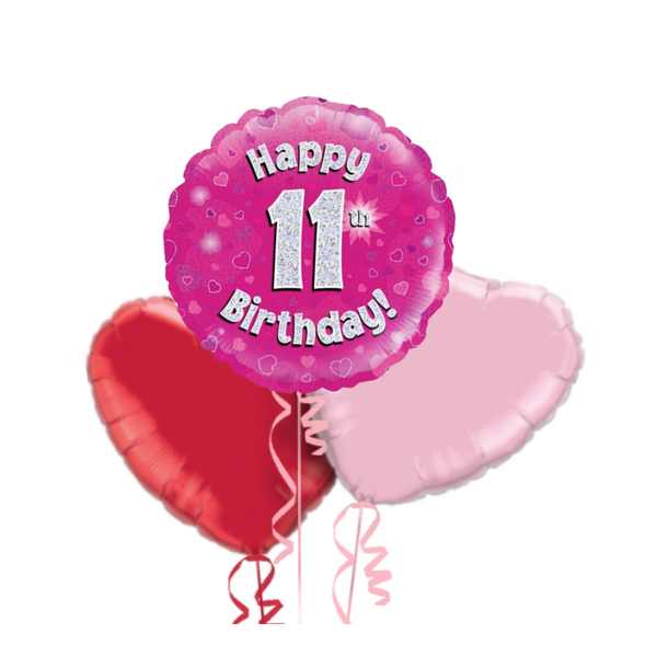 Happy Birthday 11th Pink Foil Balloon Bouquet