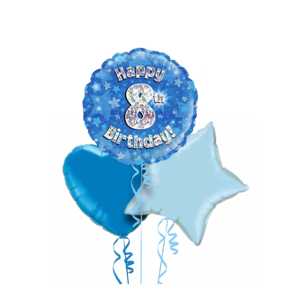 Happy Birthday 8th Blue Foil Balloon Bouquet