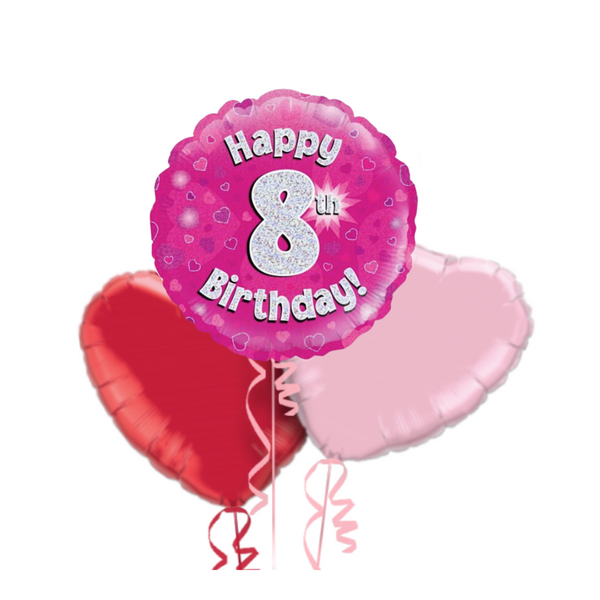 Happy Birthday 8th Pink Foil Balloon Bouquet