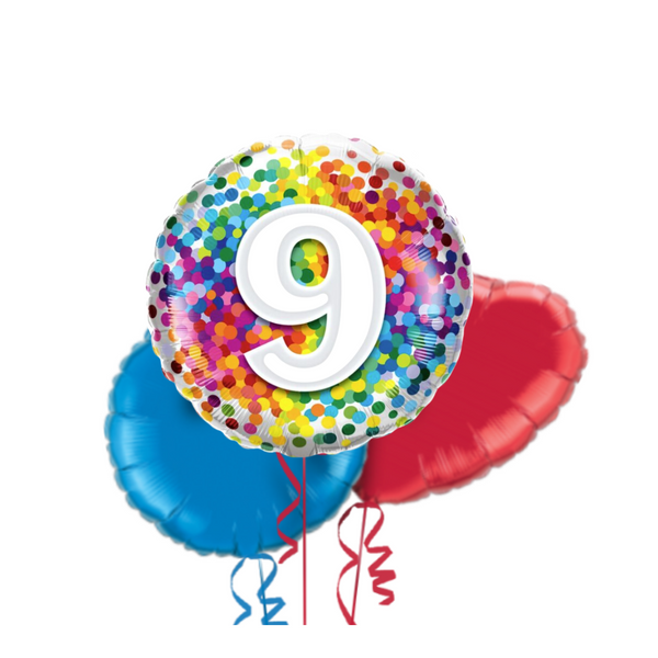 Happy 9th Birthday Confetti Balloon Bouquet