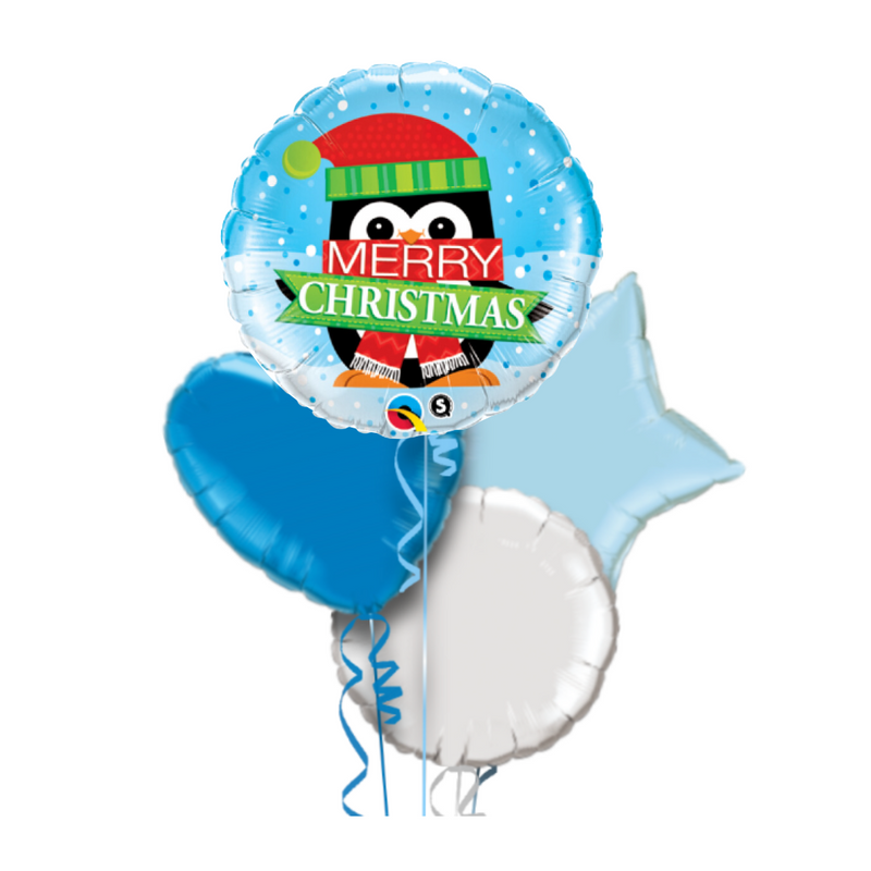 Merry Christmas Cute Penguin Blue Balloon Bouquet