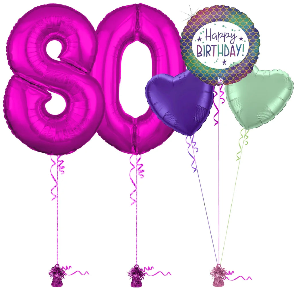 Hot Pink 80th Birthday Balloon Bouquet Set hot-pink-80th-birthday-balloon-bouquet-set