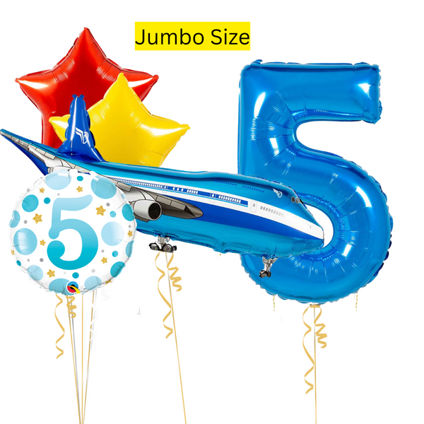 Blue Plane Birthday Balloon Set (One Number)