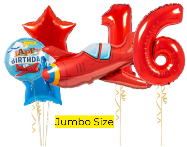 Red Plane Birthday Balloon Set (Two Numbers)