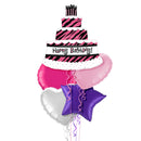 Pink Happy Birthday Cake Foil Balloon Bouquet