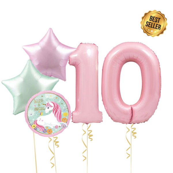 Unicorn Baby Pink Pastel Birthday Number Balloons Set (two numbers)