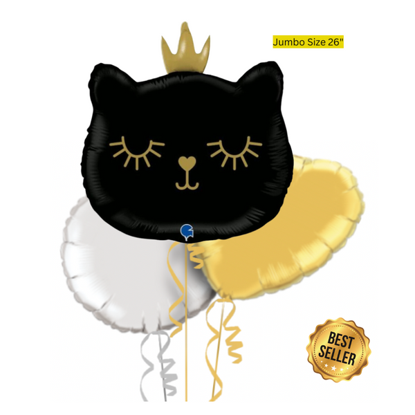 Cute Black Kitten Balloon Bouquet - Jumbo Size 26"