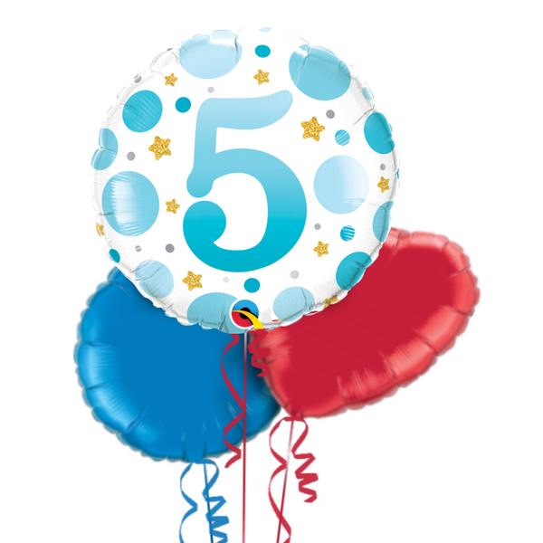 5th Birthday Blue Polka Dots Balloon Bouquet
