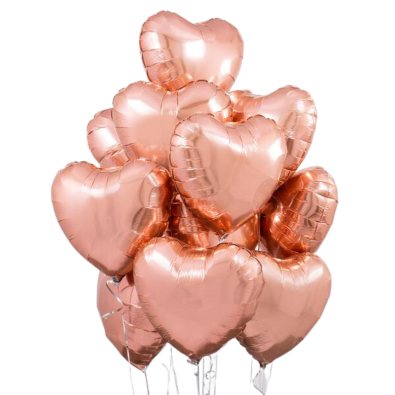 Ten Rose Gold Heart Foil Balloons
