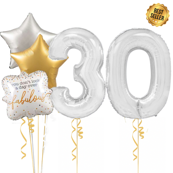 Not a Day Over Fabulous Silver Birthday Set Foil Balloons (choose any two numbers)