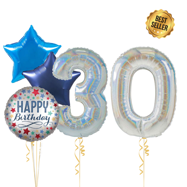 The Original Silver & Blue Mix Birthday Set Foil Balloons (two numbers)