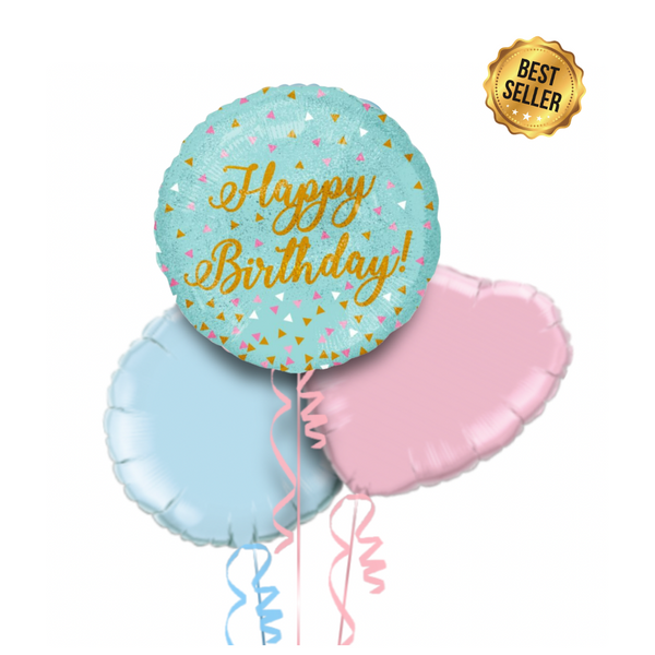 Blue and Gold Sparkles Happy Birthday Balloon Bouquet