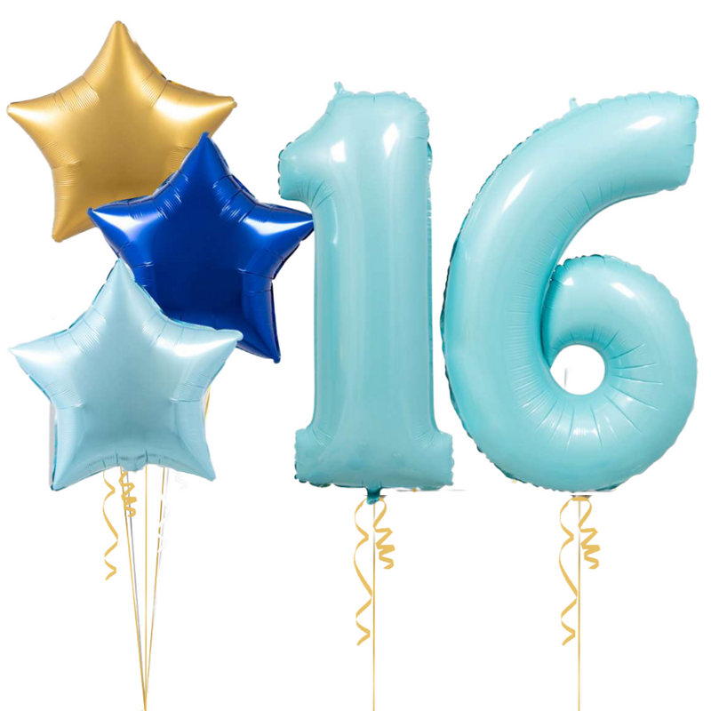 Blue Mix Birthday Set Foil Balloons (two numbers)