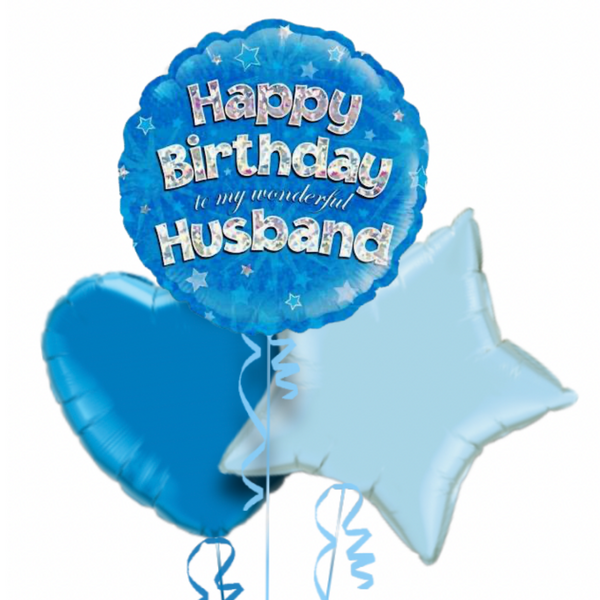 Happy Birthday Husband Blue Foil Balloon Bouquet