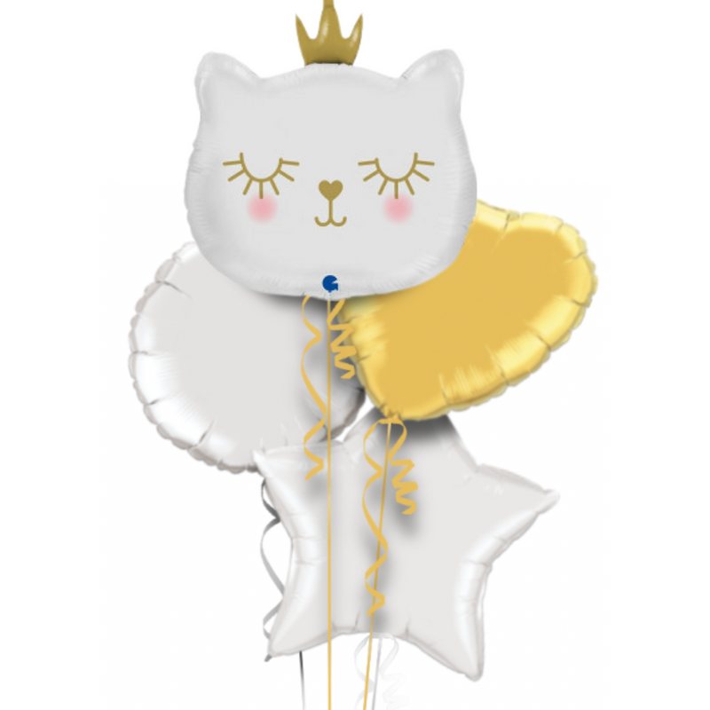 Cute White Kitten Balloon Bouquet - Jumbo Size 26"