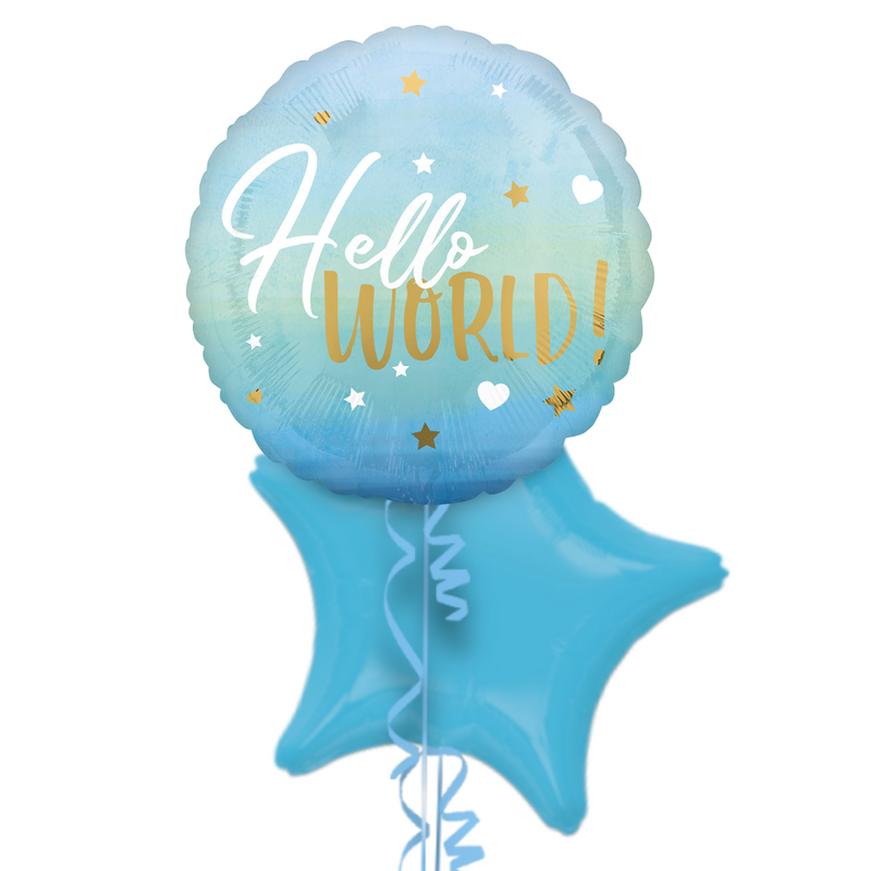 Hello World Blue Gradient Balloon Bouquet