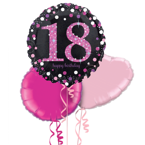 Happy 18th Birthday Pink & Black Holographic Balloon Bouquet