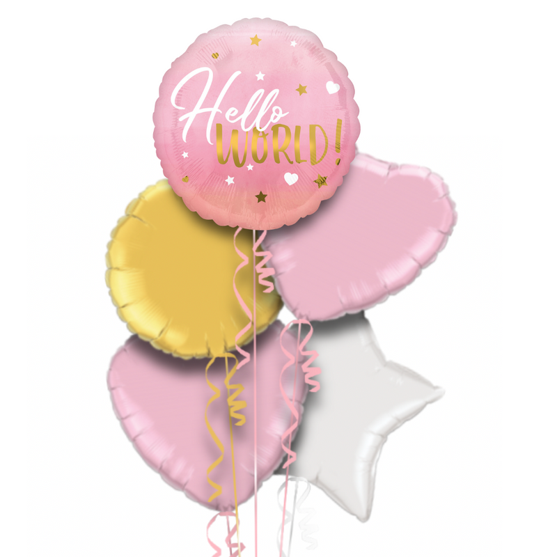 Hello World Pink Gradient Balloon Bouquet