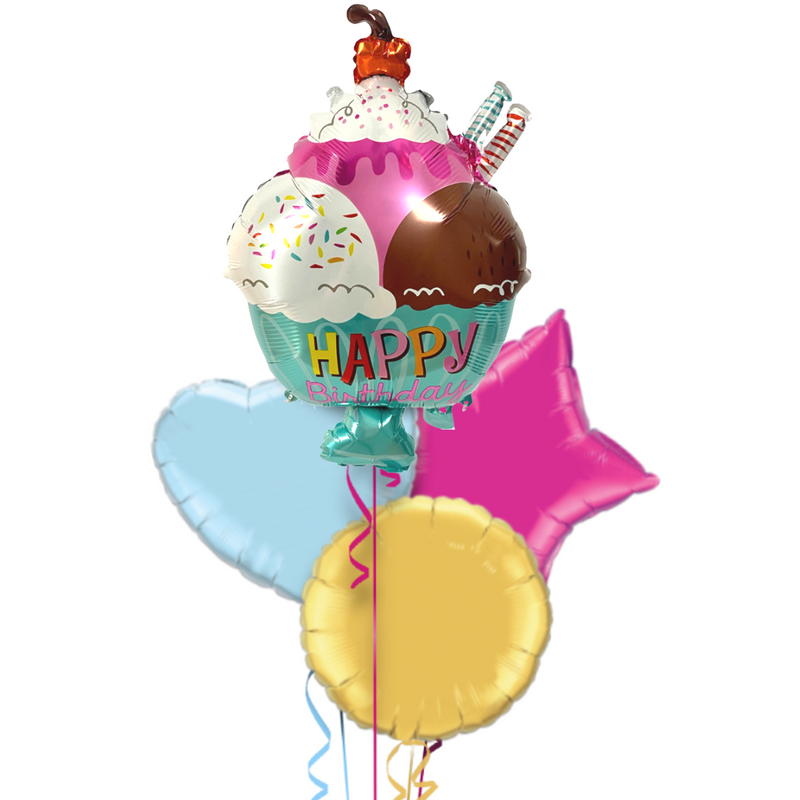Ice Cream Bowl Happy Birthday Foil Balloon Bouquet