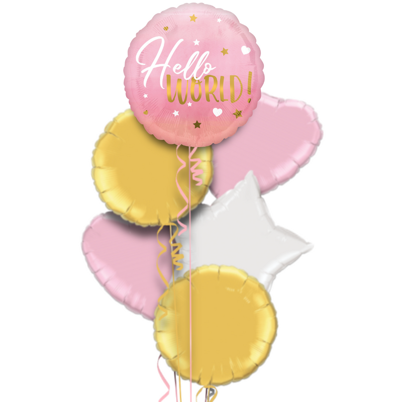 Hello World Pink Gradient Balloon Bouquet