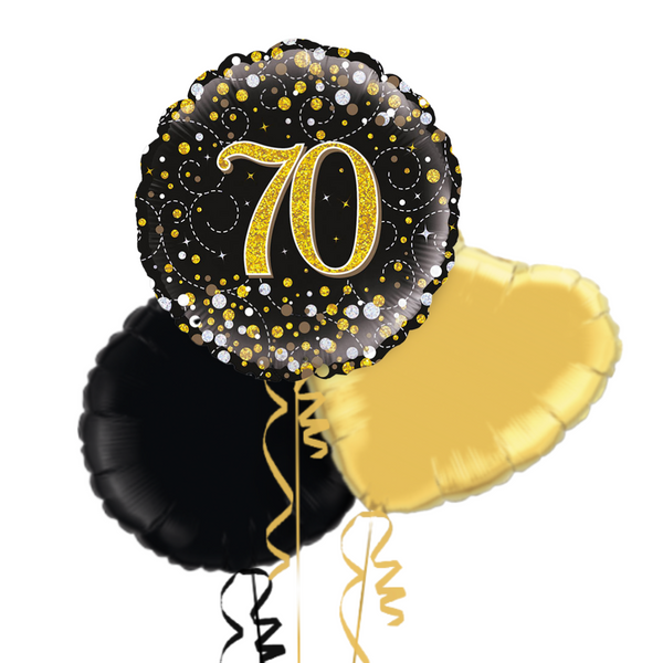 Happy 70th Birthday Black & Gold Balloon Bouquet