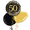 Happy 50th Birthday Black & Gold Holographic Balloon Bouquet