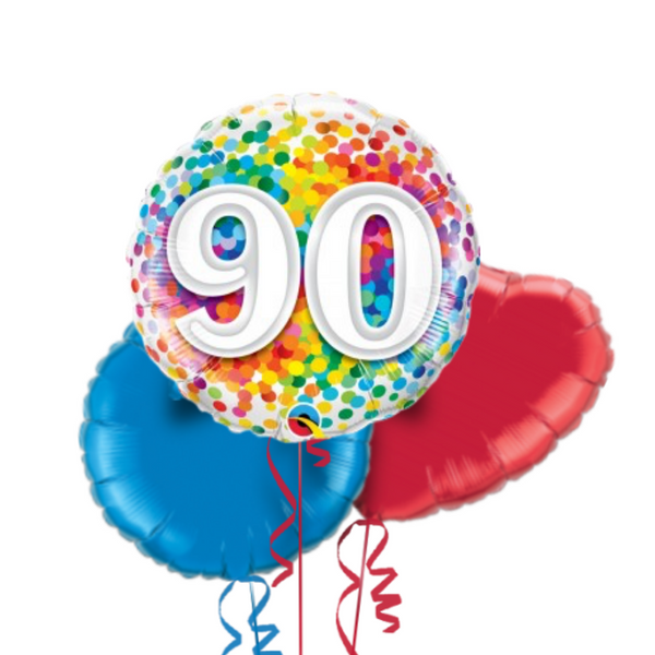 Happy 90th Birthday Rainbow Confetti Balloon Bouquet