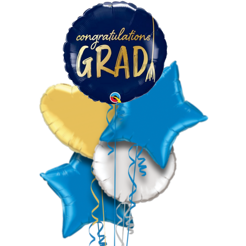 Happy Graduation Royal Blue and Gold Black Classy Balloon Bouquet