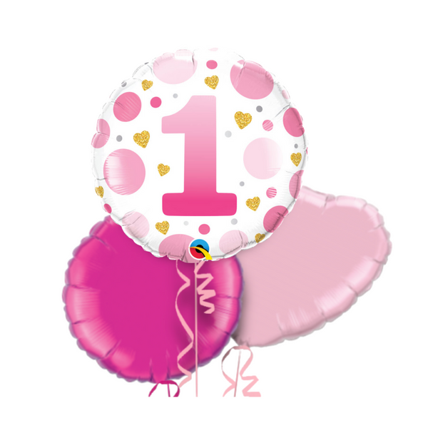 1st Birthday Girl Pink Polka Dot Balloon Bouquet