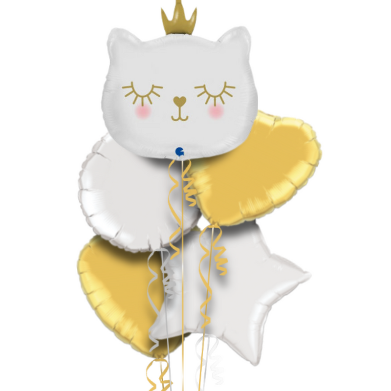 Cute White Kitten Balloon Bouquet - Jumbo Size 26"