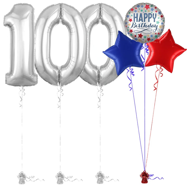 Silver 100th Birthday Balloon Bouquet Set