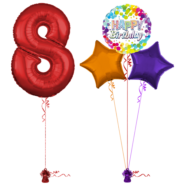 Red 8th Birthday Balloon Bouquet Set