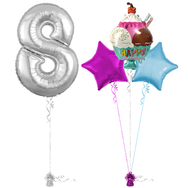 Silver 8th Birthday Balloon Bouquet Set