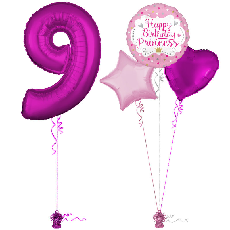 Hot Pink 9th Birthday Balloon Bouquet Set