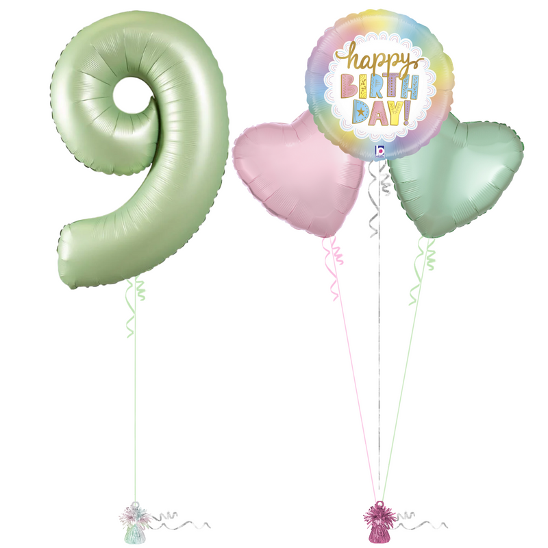 Olive Green 9th Birthday Balloon Bouquet Set