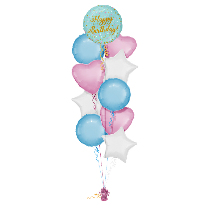 Blue and Gold Sparkles Happy Birthday Balloon Bouquet