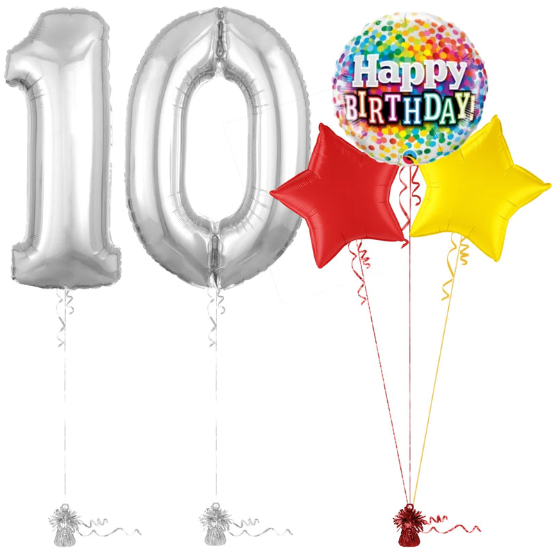 Silver 10th Birthday Balloon Bouquet Set