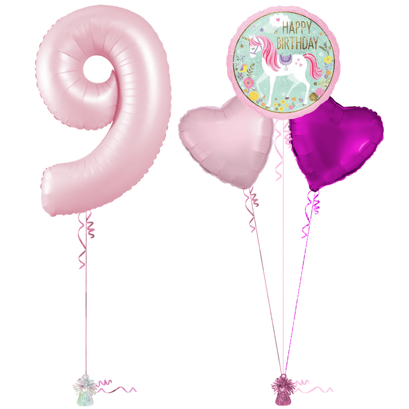 Pastel Pink 9th Birthday Balloon Bouquet Set