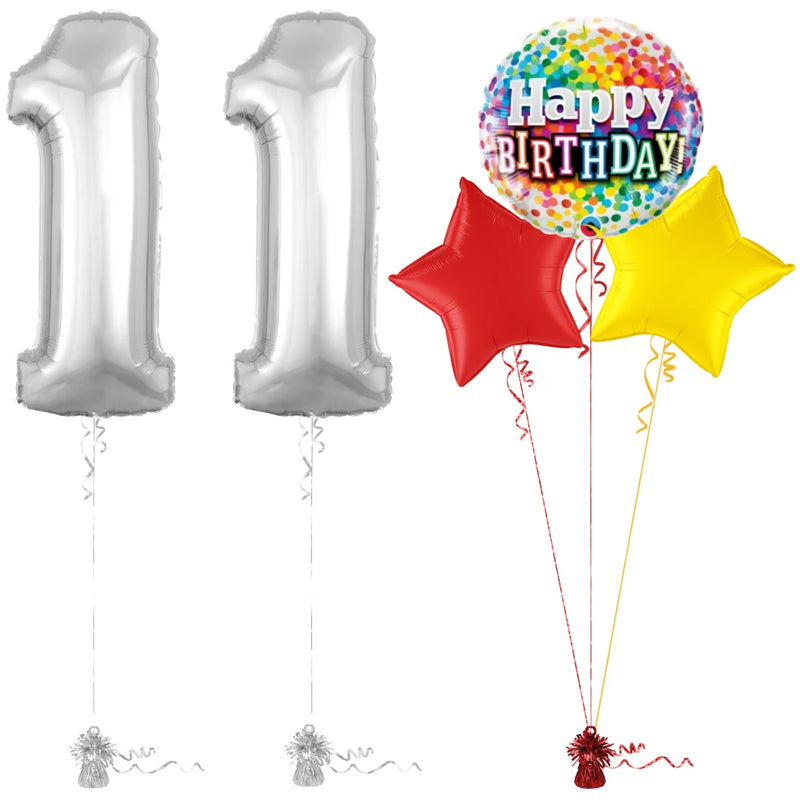Silver 11th Birthday Balloon Bouquet Set