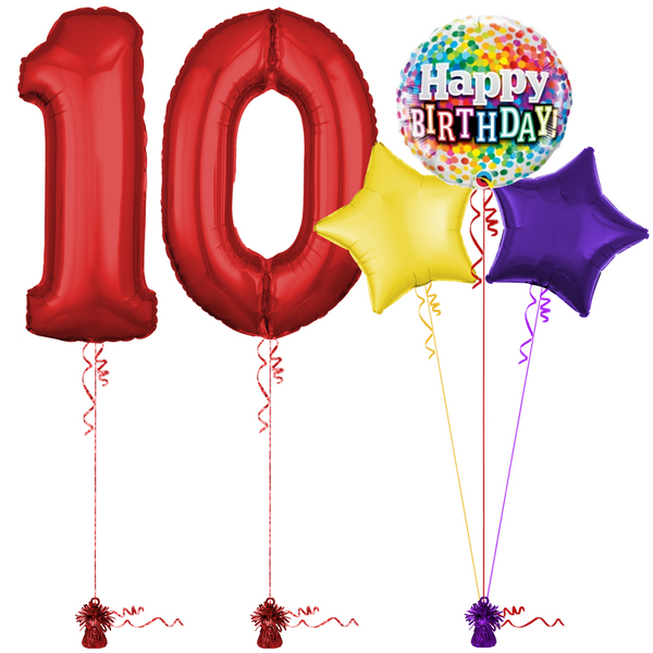 Red 10th Birthday Balloon Bouquet Set