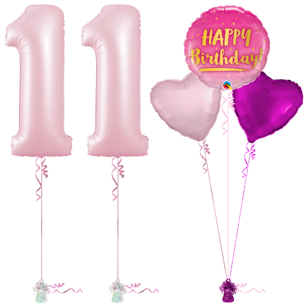 Pastel Pink 11th Birthday Balloon Bouquet Set