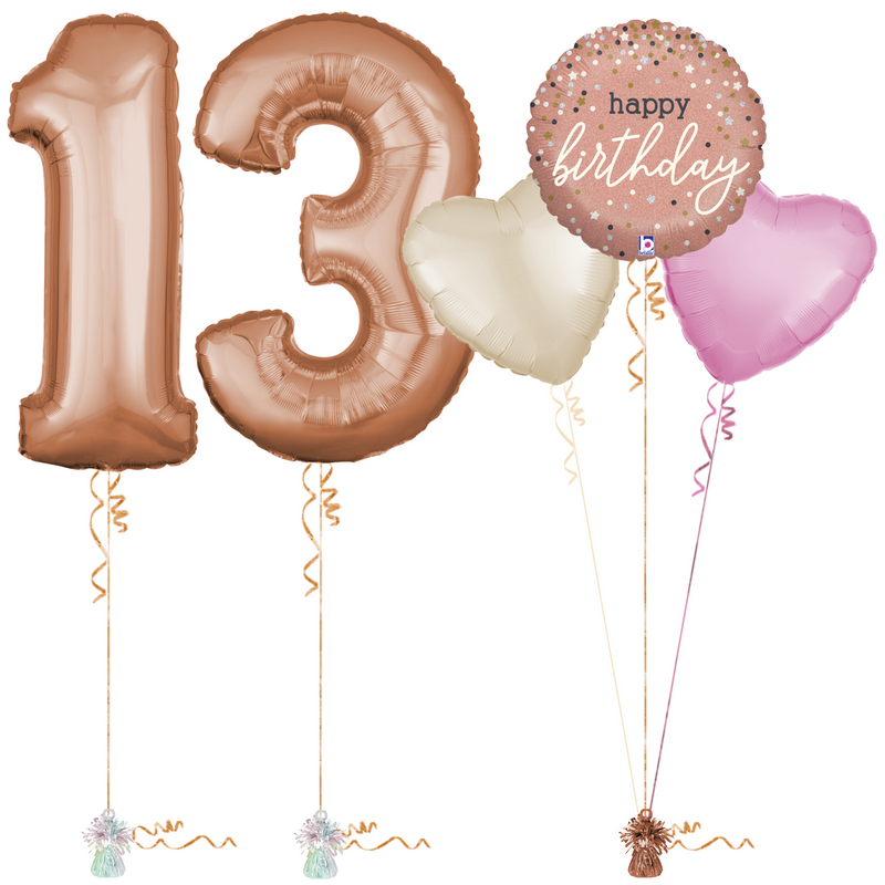 Rose Gold 13th Birthday Balloon Bouquet Set