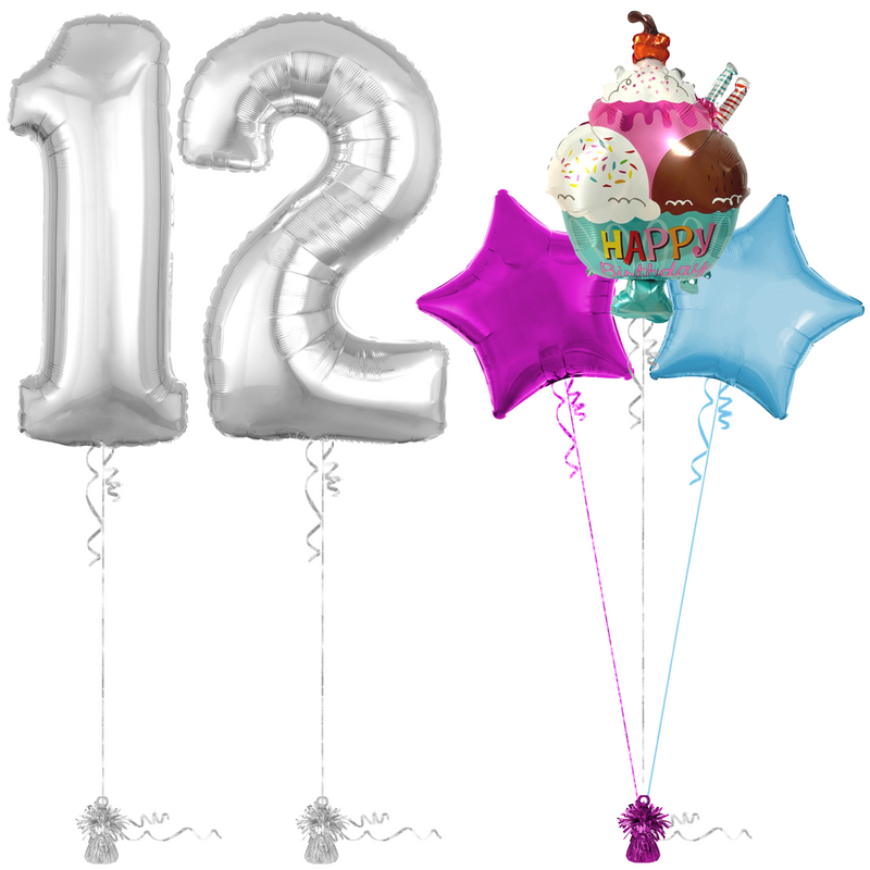 Silver 12th Birthday Balloon Bouquet Set