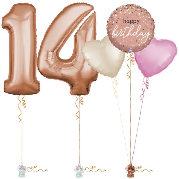 Rose Gold 14th Birthday Balloon Bouquet Set