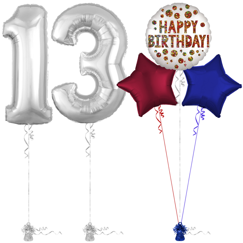 Silver 13th Birthday Balloon Bouquet Set