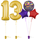 Gold 13th Birthday Balloon Bouquet Set