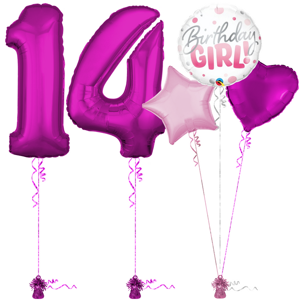 Hot Pink 14th Birthday Balloon Bouquet Set