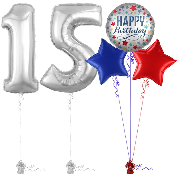 Silver 15th Birthday Balloon Bouquet Set